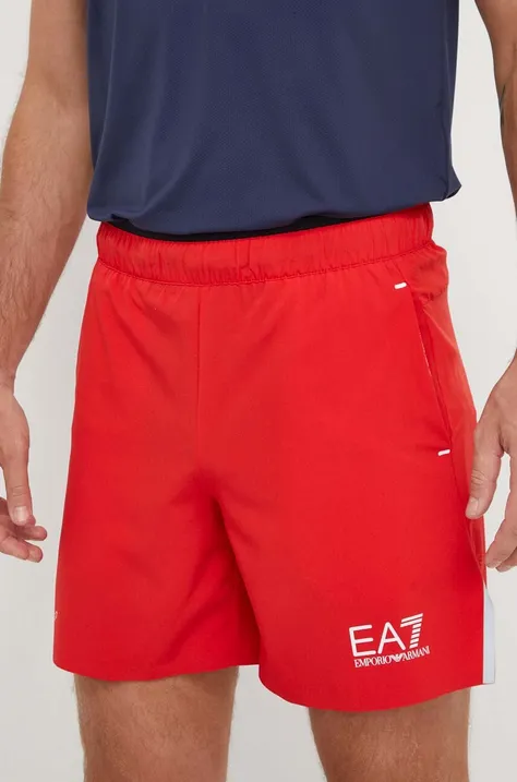 Kratke hlače EA7 Emporio Armani za muškarce, boja: crvena