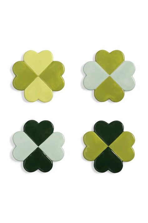 &k amsterdam zestaw podkładek pod szklanki lucky clover 4-pack kolor zielony