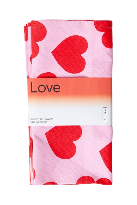 Sada kuchyňských utěrek DOIY Love 2-pack růžová barva