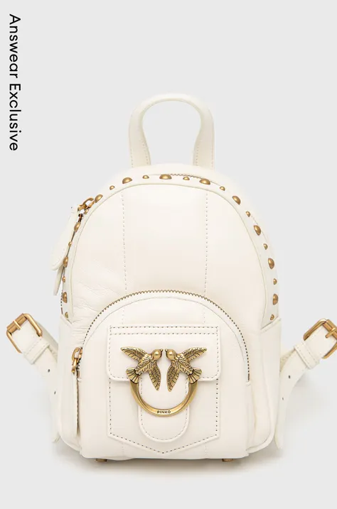Шкіряний рюкзак Pinko жіночий колір білий малий з аплікацією