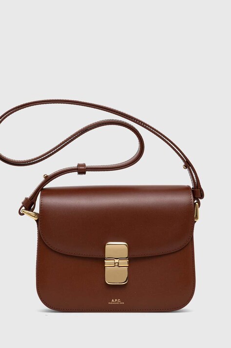 A.P.C. leather handbag Sac Grace Small brown color