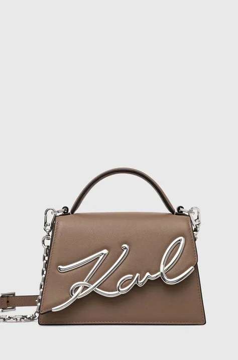 Kožená kabelka Karl Lagerfeld hnedá farba