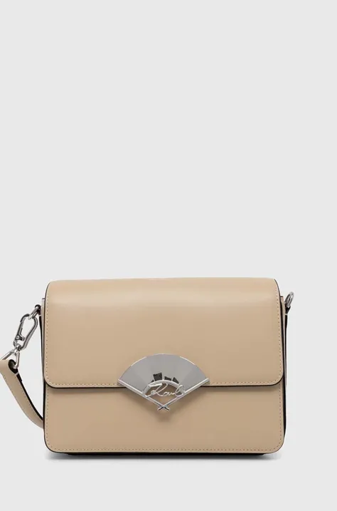 Шкіряна сумочка Karl Lagerfeld колір бежевий