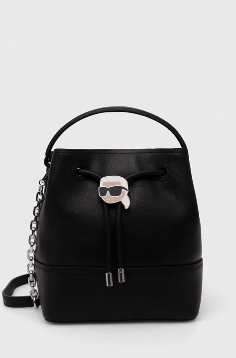 Usnjena torbica Karl Lagerfeld črna barva, 245W3052