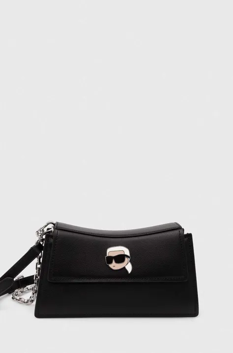 Usnjena torbica Karl Lagerfeld črna barva, 245W3053