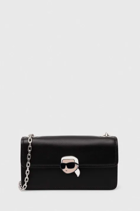 Usnjena torbica Karl Lagerfeld črna barva, 245W3213