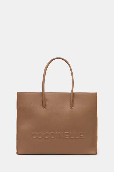 Kožená kabelka Coccinelle COCCINELLEMYRTHA MAXI LOG béžová barva, E1 QBB 18 02 01