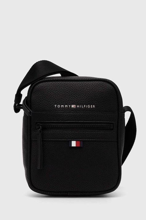 Kožená taška Tommy Hilfiger čierna farba, AM0AM09504