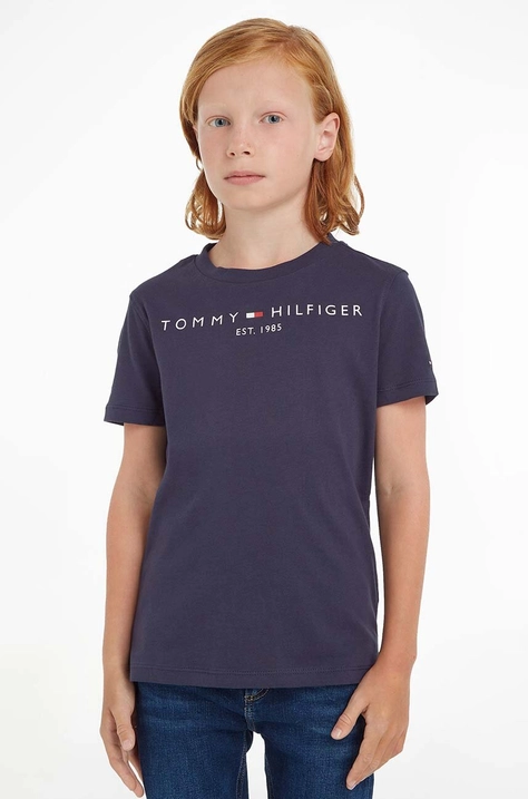 Detské bavlnené tričko Tommy Hilfiger tmavomodrá farba,s potlačou,KS0KS00210