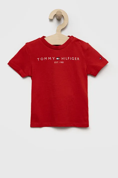 Dječja pamučna majica kratkih rukava Tommy Hilfiger boja: crvena, s tiskom