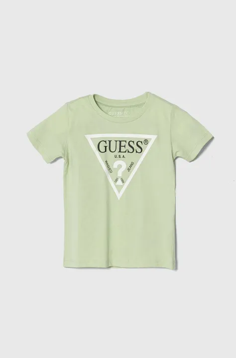 Guess t-shirt bawełniany dziecięcy kolor zielony z nadrukiem