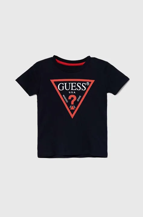 Detské bavlnené tričko Guess tmavomodrá farba, s potlačou, N73I55 K8HM0