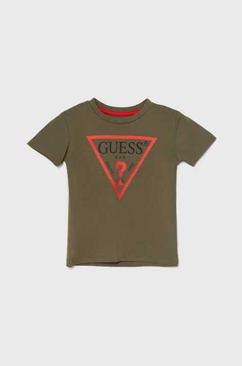 Otroška bombažna kratka majica Guess zelena barva, N73I55 K8HM0