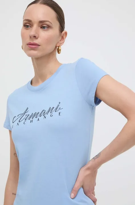 Bombažna kratka majica Armani Exchange turkizna barva