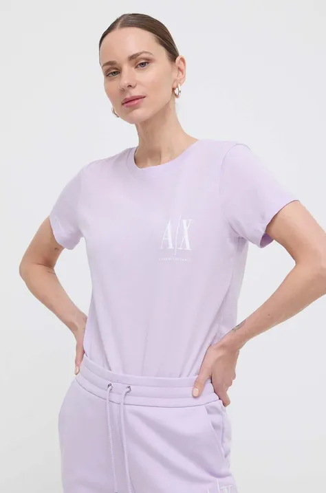 Bombažna kratka majica Armani Exchange vijolična barva