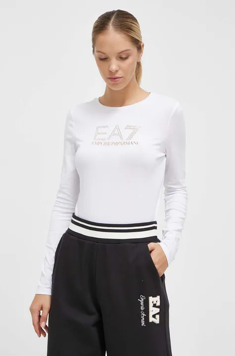 Majica z dolgimi rokavi EA7 Emporio Armani ženski, bela barva