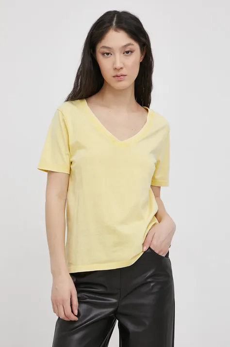JDY T-shirt bawełniany kolor żółty