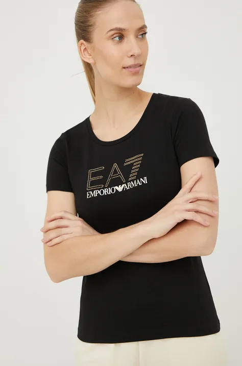 Kratka majica EA7 Emporio Armani ženski, črna barva