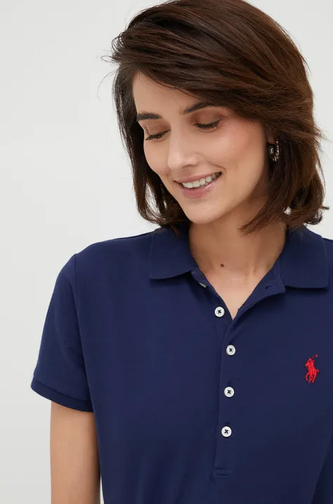 Polo majica Polo Ralph Lauren za žene, boja: tamno plava, s ovratnikom