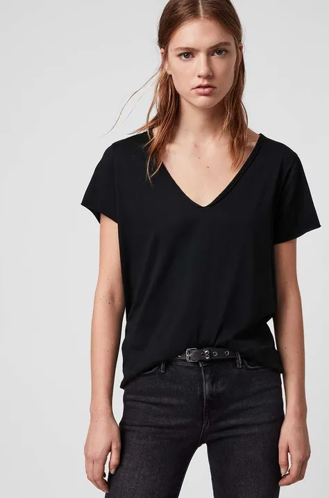 Bombažna kratka majica AllSaints črna barva