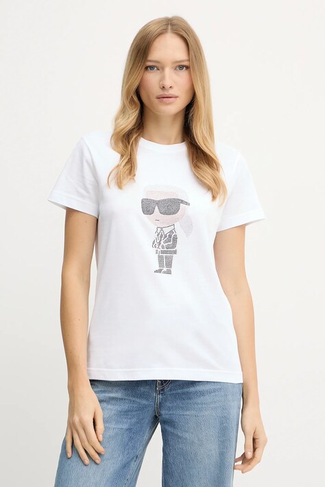 Bavlněné tričko Karl Lagerfeld bílá barva