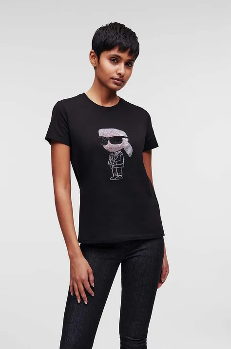 Bombažna kratka majica Karl Lagerfeld črna barva