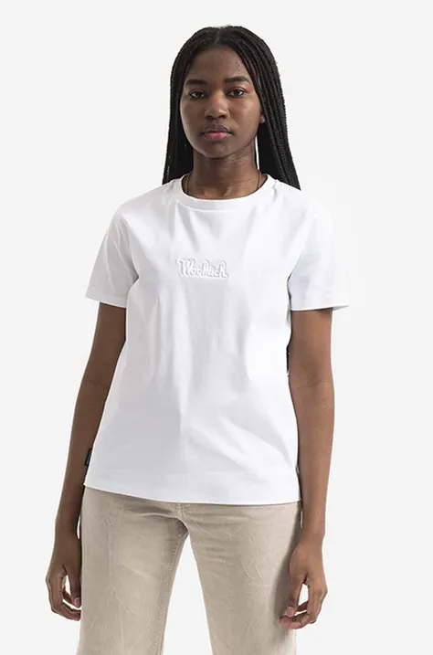 Bavlnené tričko Woolrich Logo T-shirt CFWWTE0056FRUT297 biela farba