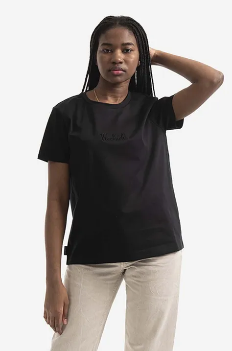 Βαμβακερό μπλουζάκι Woolrich Logo T-shirt CFWWTE0056FRUT297 χρώμα: μαύρο F30