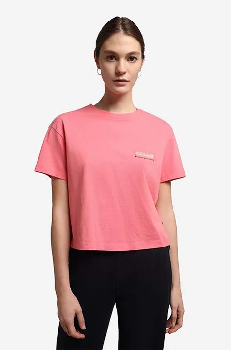 Bavlnené tričko Napapijri NA4G97.P1D-P1D, ružová farba