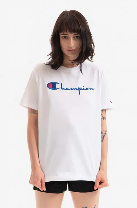 Champion t-shirt bawełniany Crewneck kolor biały 115108-KK001