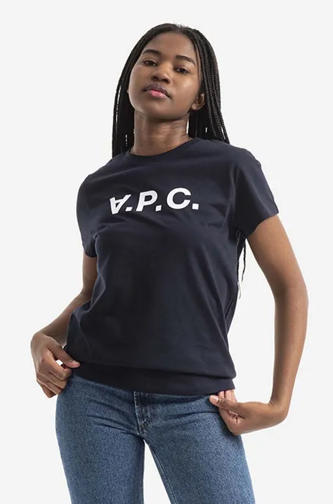 Bombažna kratka majica A.P.C. VPC Colour mornarsko modra barva