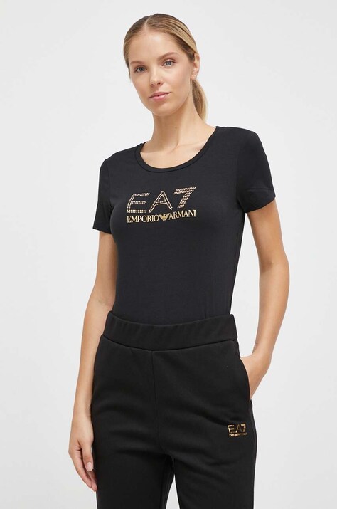 EA7 Emporio Armani tricou femei, culoarea negru