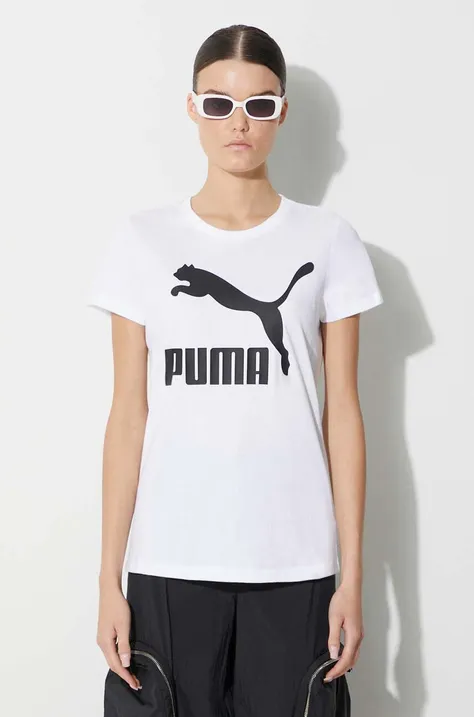 Βαμβακερό μπλουζάκι Puma Classic Logo Tee χρώμα: άσπρο