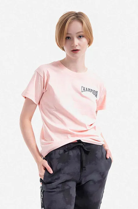 Βαμβακερό μπλουζάκι Champion χρώμα ροζ 114525