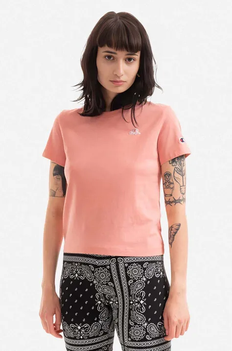 Βαμβακερό μπλουζάκι Champion χρώμα ροζ 114929