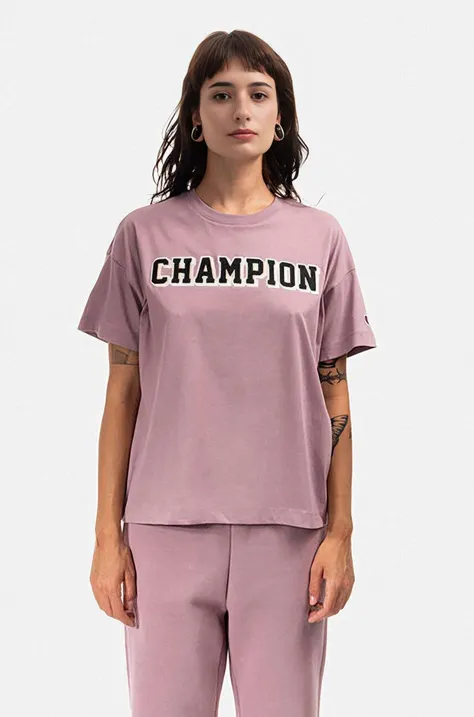 Βαμβακερό μπλουζάκι Champion χρώμα: μοβ