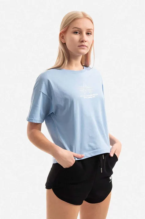 Alpha Industries cotton T-shirt Basic T COS ML Foil Print Wmn blue color