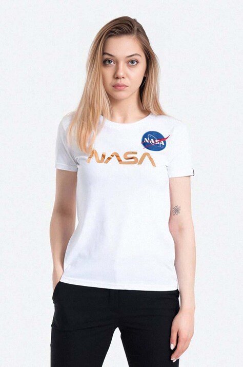 Хлопковая футболка Alpha Industries NASA Pm T цвет белый 198053.438-white