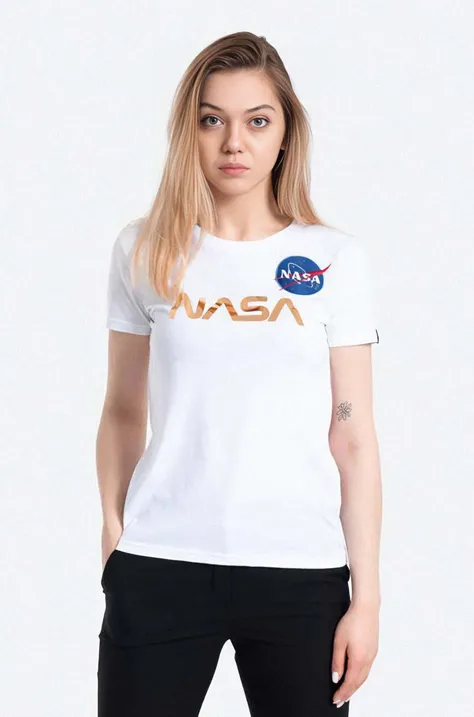 Βαμβακερό μπλουζάκι Alpha Industries NASA Pm T χρώμα: άσπρο