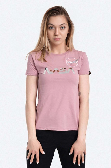 Alpha Industries cotton T-shirt NASA PM pink color