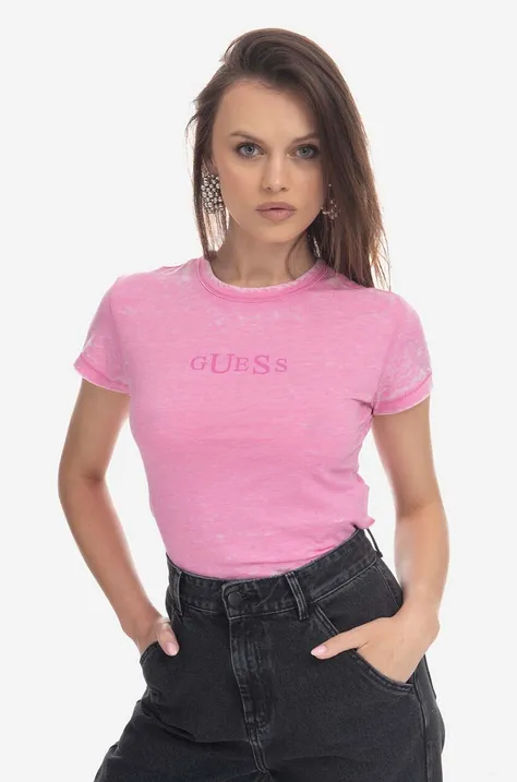 Kratka majica Guess Classic Logo Baby Tee W2BP00KBAX0 ženska, roza barva
