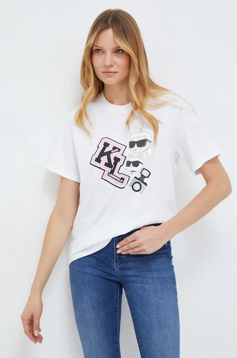 Бавовняна футболка Karl Lagerfeld жіночий колір білий
