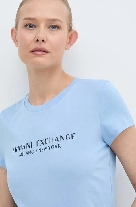 Armani Exchange t-shirt bawełniany damski kolor turkusowy 8NYTAB YJG3Z NOS