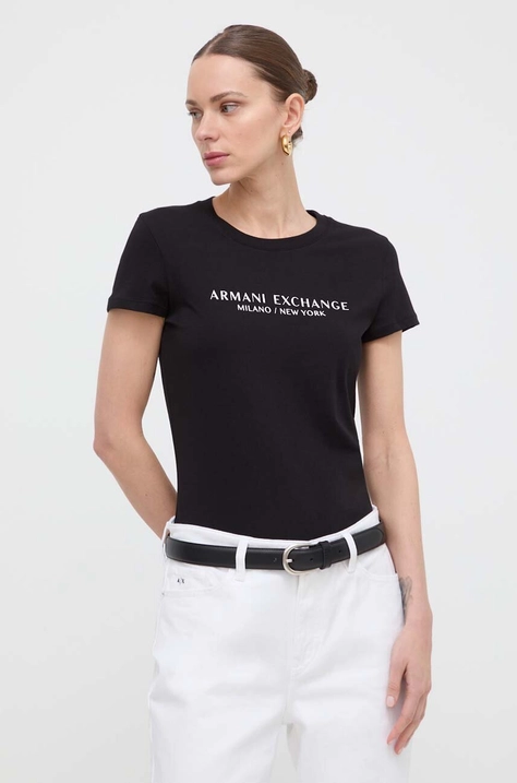 Armani Exchange tricou din bumbac femei, culoarea negru