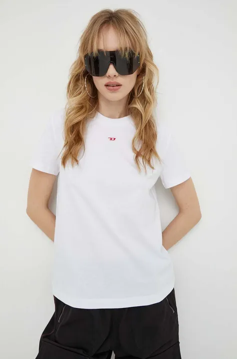 Βαμβακερό μπλουζάκι Diesel γυναικεία, χρώμα: άσπρο