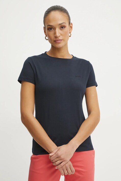 BOSS Orange tricou din bumbac femei, culoarea albastru marin, 50506973