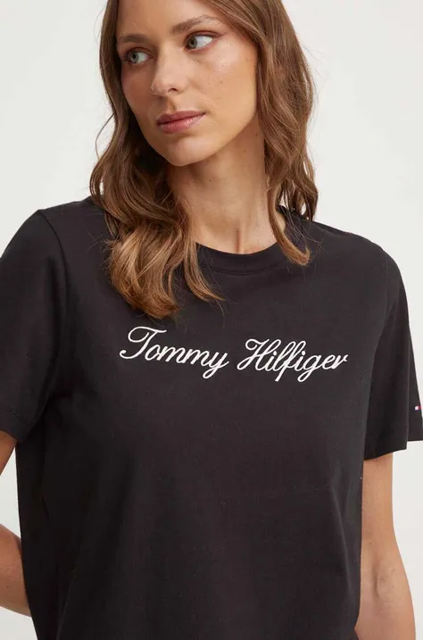Хлопковая футболка Tommy Hilfiger женская цвет чёрный WW0WW43459