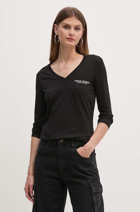 Хлопковый лонгслив Armani Exchange цвет чёрный 8NYT89 YJG3Z