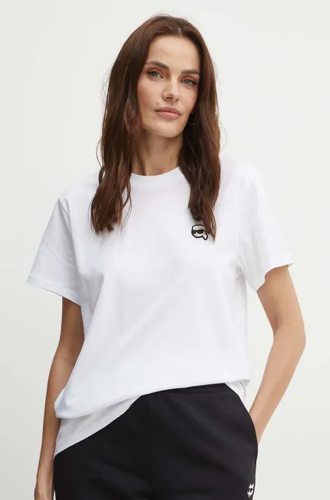 Βαμβακερό μπλουζάκι Karl Lagerfeld γυναικείο, χρώμα: άσπρο, 245W1712