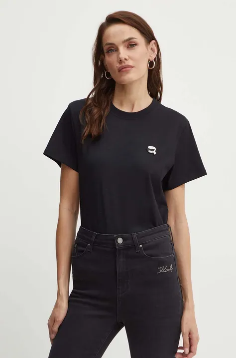Bombažna kratka majica Karl Lagerfeld ženska, črna barva, 245W1712
